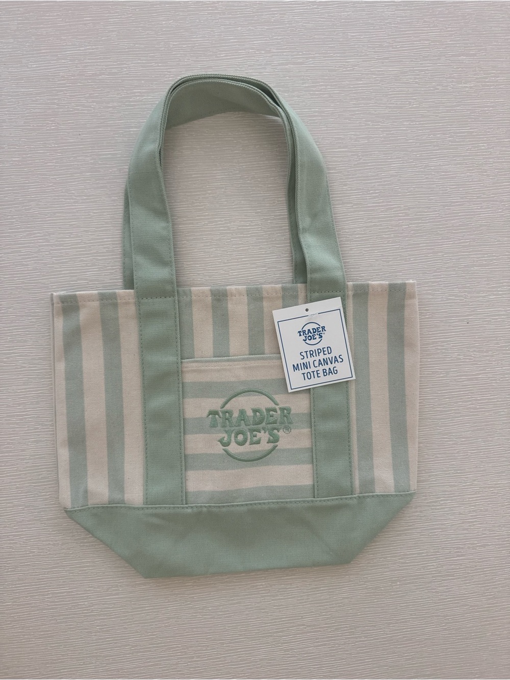 Trader Joe's Mint Green Striped Canvas Tote